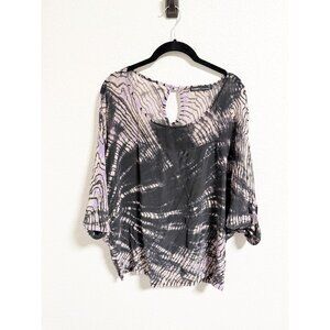 Gypsy 05 Tie Dye Silk Blouse Kimono Sleeve Scoop Neck‎ Keyhole Back Loose Fit XS